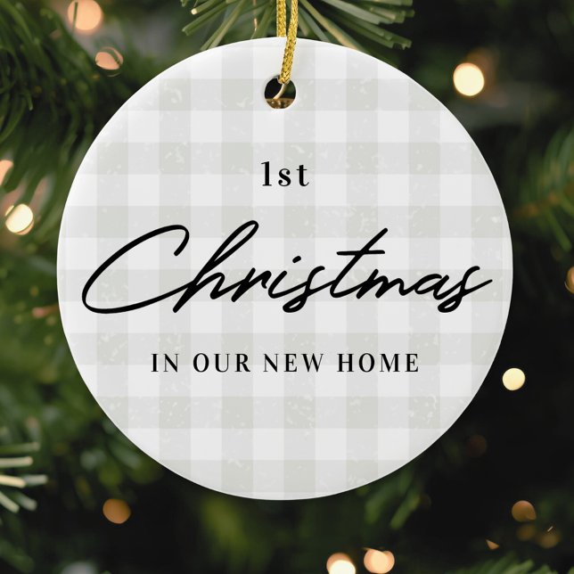 Modern Rustic First Christmas in New Home Photo Ceramic Ornament (Creator Uploaded)