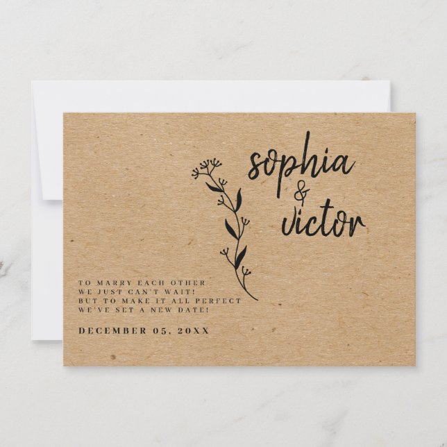 Modern Rustic Floral Change The Date Announcement (Front)