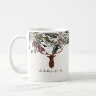 Modern rustic floral foliage stag barn holiday coffee mug