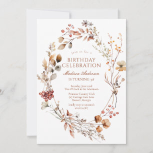 Modern Rustic Floral Girl Birthday Invitation