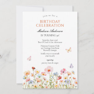 Modern Rustic Floral Girl Birthday Invitation
