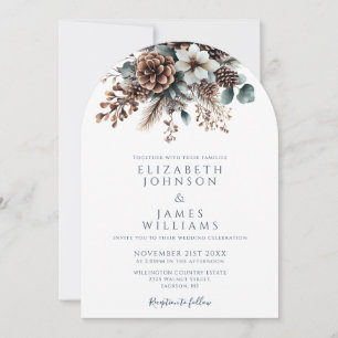 Modern Rustic Floral Pinecone Wedding Arch Invitation