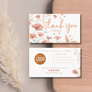 Modern Rustic Floral soft cream thank you Business Card