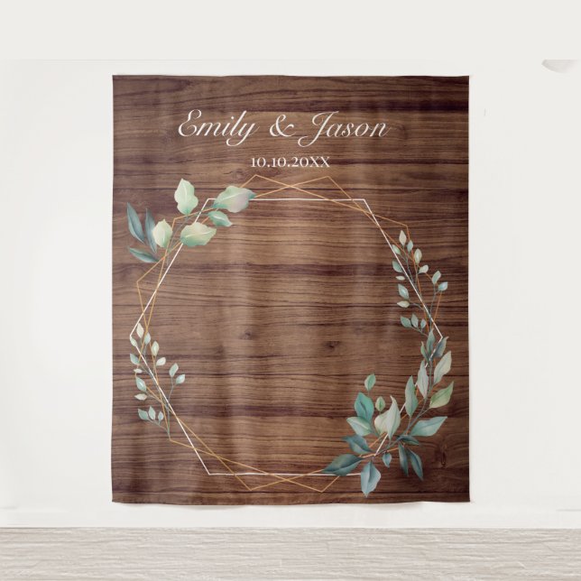 Modern Rustic Floral Wedding Backdrop Tapestry (Front)