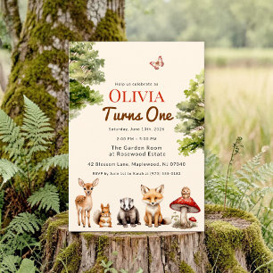modern Rustic Forest Animals Baby's First Birthday Invitation