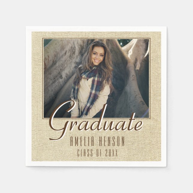 Modern Rustic Graduate Photo Graduation Party Napkin (Front)