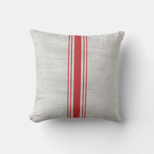 Modern Rustic Grain Sack Red Stripes Cushion