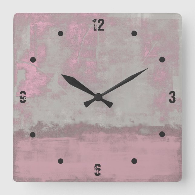 Modern rustic gray mallow pink abstract square wall clock (Front)
