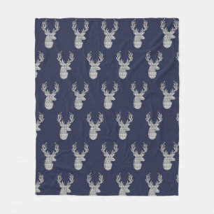 Modern Rustic Gray Tribal Patterned Deer Fleece Blanket