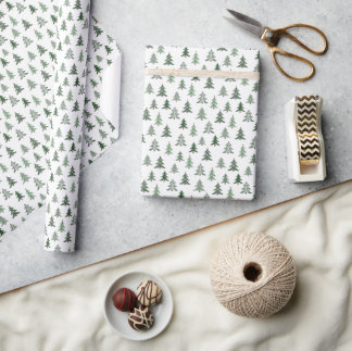Modern Rustic Green Christmas Tree  Wrapping Paper