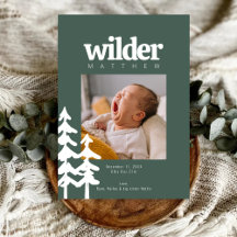 Modern Rustic Green Forest Baby Name Photo Birth