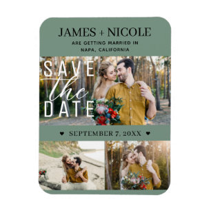 Modern Rustic Green Save the Date Wedding 3 Photos Magnet