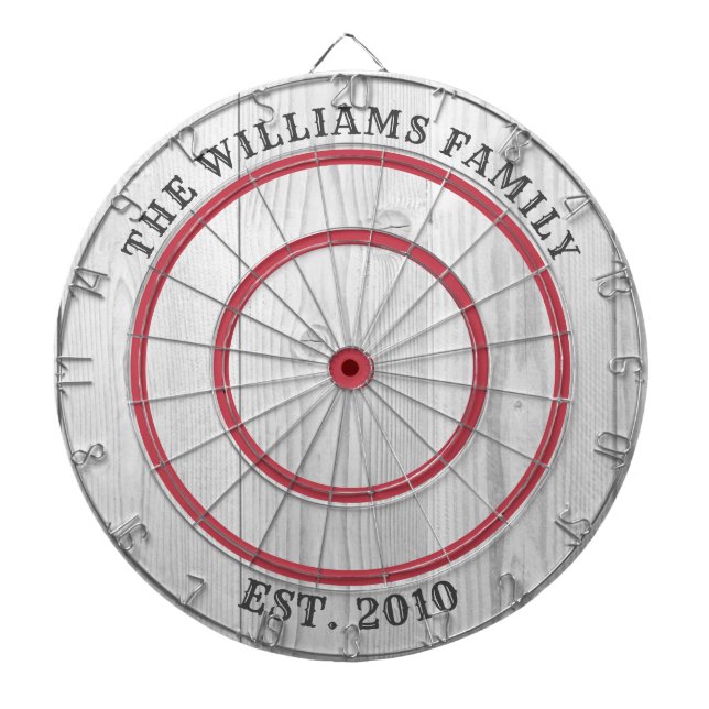 Modern Rustic Grey Barn Wood Family Name Dart Boar Dartboard (Front)