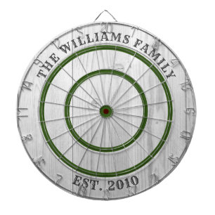 Modern Rustic Grey Barn Wood Family Name Dart Boar Dartboard