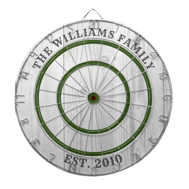 Modern Rustic Grey Barn Wood Family Name Dart Boar Dartboard (Front)