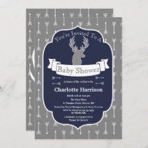 Modern Rustic Grey & Navy Deer & Arrow Baby Shower
