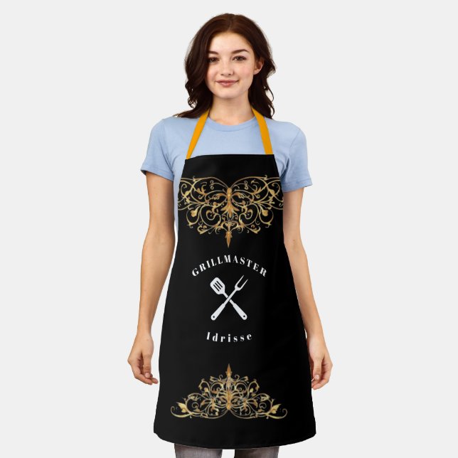 Modern Rustic GRILLMASTER Custom Cool Adult Apron (Worn)