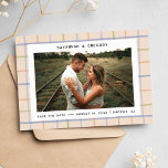Modern Rustic Hand Drawn Photo Save the Date<br><div class="desc">Modern Rustic Hand Drawn Photo Save the Date with a grid pattern background resembling a picnic blanket.</div>
