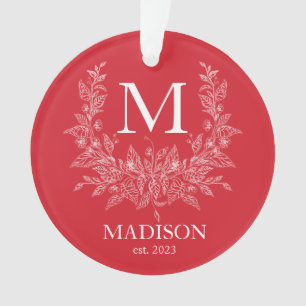 Modern Rustic holiday monogram Amaranth Red Ornament