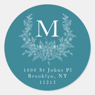 Modern Rustic holiday monogram Metallic Seaweed Classic Round Sticker