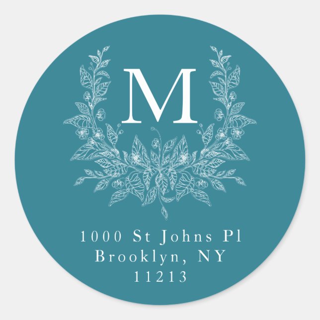 Modern Rustic holiday monogram Metallic Seaweed Classic Round Sticker (Front)