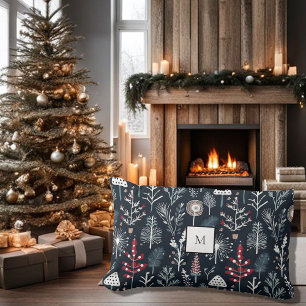 Modern rustic holiday pattern monogram Christmas Lumbar Cushion