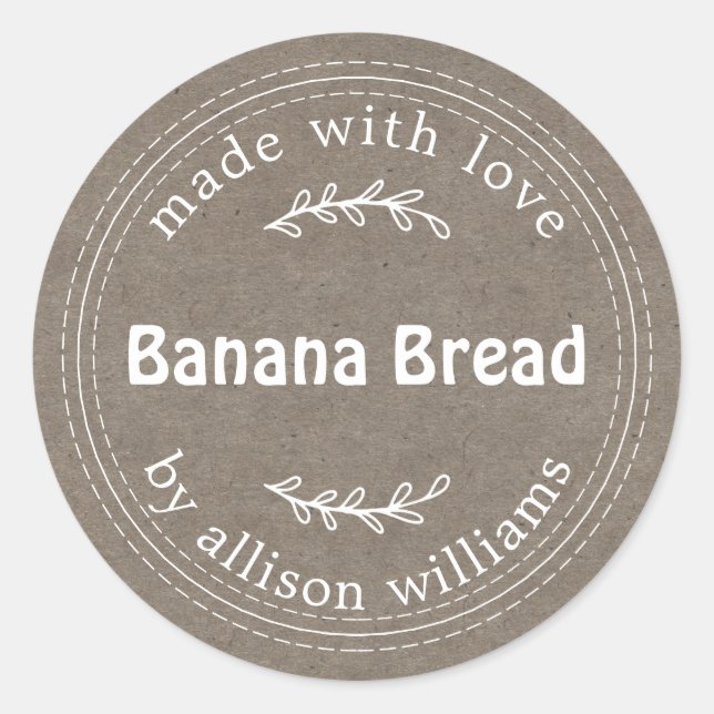 Modern Rustic Homemade Banana Bread Kraft Paper Classic Round Sticker (Front)