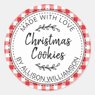 Modern Rustic Homemade Christmas Cookies Red Check Classic Round Sticker