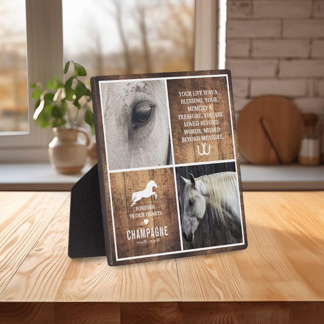 Modern Rustic Horse Memorial Photo Collage Plaque (Creator Uploaded)