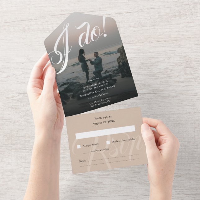 Modern Rustic I Do Engagement Photo Wedding All In One Invitation (Tearaway)
