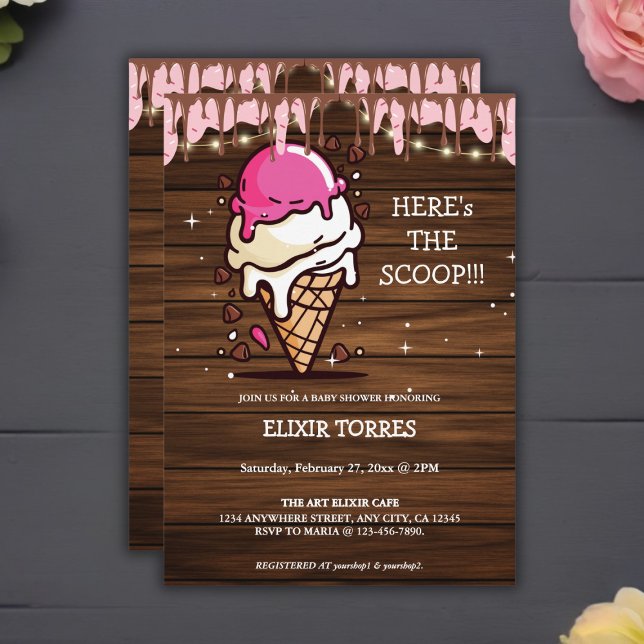 Modern Rustic Ice Cream Scoop Drawing Baby Shower Invitation (Creator Uploaded)