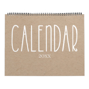 Modern Rustic Kraft and White Calendar