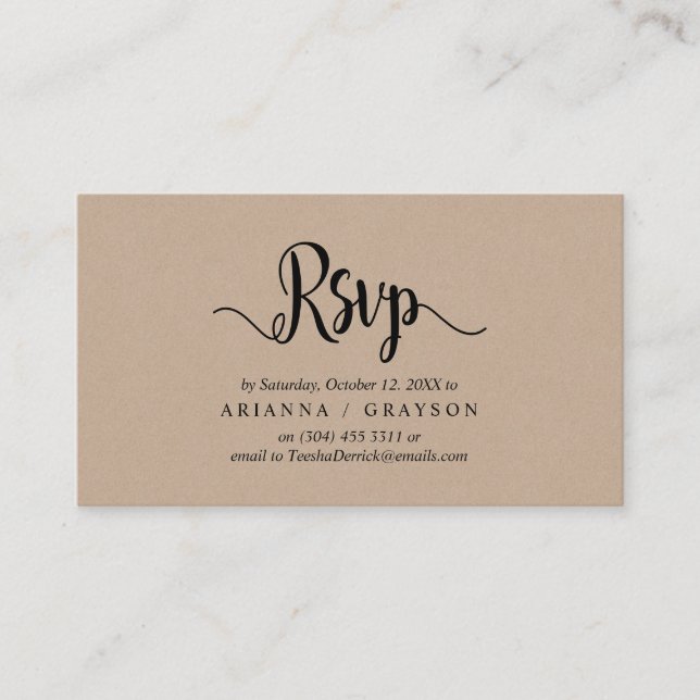 Modern Rustic Kraft, Black font, RSVP respond Enclosure Card (Front)