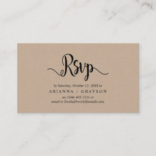 Modern Rustic Kraft, Black font, RSVP respond Enclosure Card