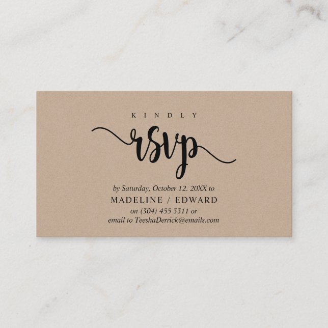 Modern Rustic Kraft, Black font, RSVP respond Enclosure Card (Front)