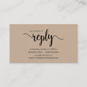 Modern Rustic Kraft, Black font, RSVP respond Enclosure Card