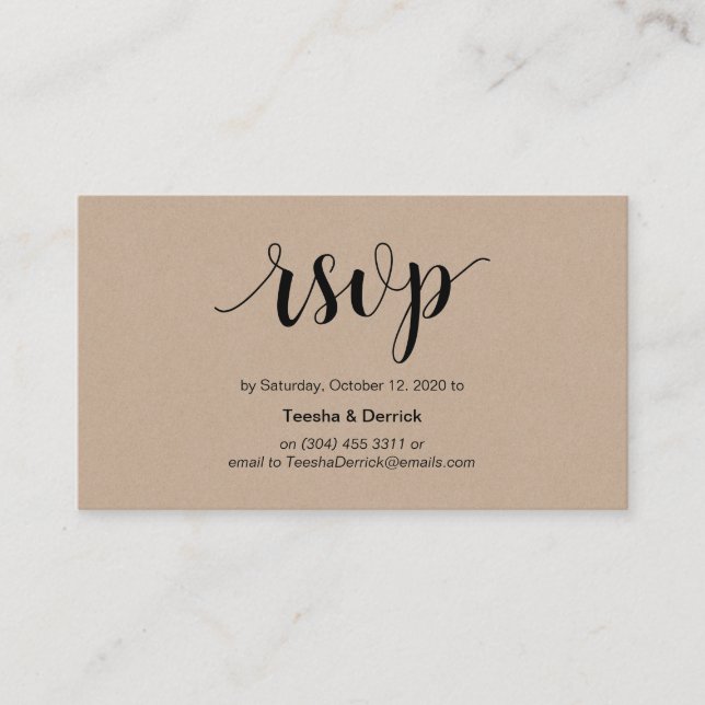 Modern Rustic, Kraft, Black Script, online RSVP Enclosure Card (Front)