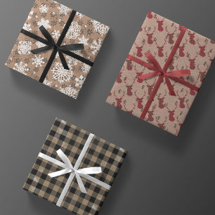 Modern Rustic Kraft Black White Red Christmas Gift Wrapping Paper Sheet
