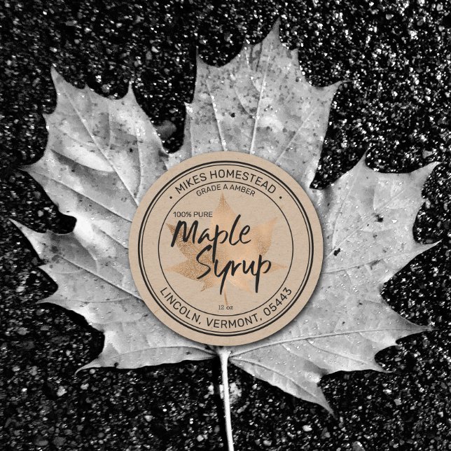 Modern Rustic Kraft Maple Syrup Label Maple Leaf (Creator Uploaded)
