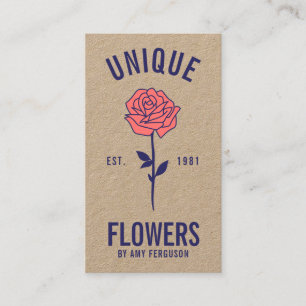 Modern rustic kraft trendy blue pink rose flower business card