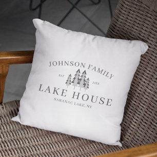 Modern Rustic Lake House Family Name Summer Cushion