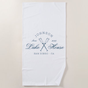 Modern Rustic Lake House Oars Coastal Navy Blue Beach Towel