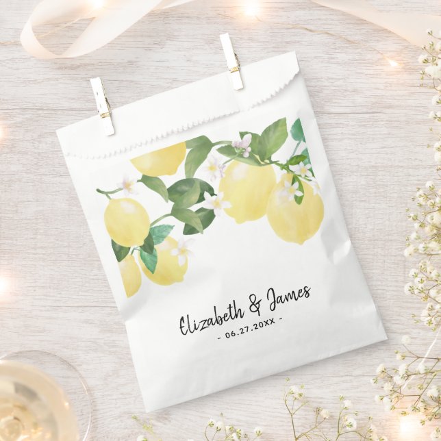Modern Rustic Lemon Watercolor Summer Wedding Favour Bag (Clipped)