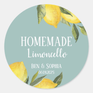 Modern Rustic Lemons Blue Homemade Limoncello Classic Round Sticker