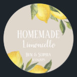 Modern Rustic Lemons Homemade Limoncello  Classic Round Sticker<br><div class="desc">Modern Rustic homemade limoncello bottle labels,  they are perfect custom label for your wedding favours with an italian theme and a summer vibe. They feature a watercolor lemon branch,  lemons and green branches  and a custom label for all your italian limoncello bottle labelling needs.</div>