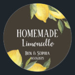 Modern Rustic Lemons Homemade Limoncello  Classic Round Sticker<br><div class="desc">Modern Rustic homemade limoncello bottle labels,  they are perfect custom label for your wedding favours with an italian theme and a summer vibe. They feature a watercolor lemon branch,  lemons and green branches  and a custom label for all your italian limoncello bottle labelling needs.</div>