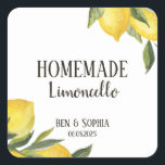 Modern Rustic Lemons Homemade Limoncello  Square Sticker<br><div class="desc">Modern Rustic homemade limoncello bottle labels,  they are perfect custom label for your wedding favours with an italian theme and a summer vibe. They feature a watercolor lemon branch,  lemons and green branches  and a custom label for all your italian limoncello bottle labelling needs.</div>