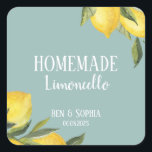 Modern Rustic Lemons Homemade Limoncello  Square Sticker<br><div class="desc">Modern Rustic homemade limoncello bottle labels,  they are perfect custom label for your wedding favors with an italian theme and a summer vibe. They feature a watercolor lemon branch,  lemons and green branches  and a custom label for all your italian limoncello bottle labeling needs.</div>