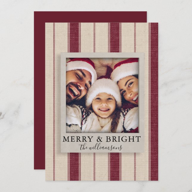 Modern Rustic Linen Family Photo Christmas Card  (Front/Back)