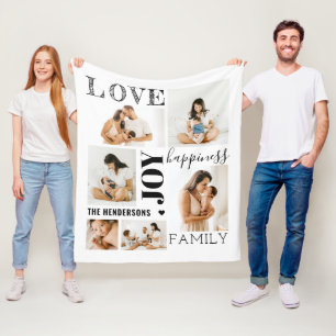 Modern Rustic Love Family 6-Photo Collage Fleece Blanket